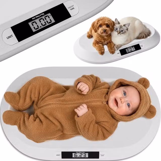 Báscula digital para bebés Monzana en color blanco con pantalla digital y función de tara, capacidad máxima 20 kg