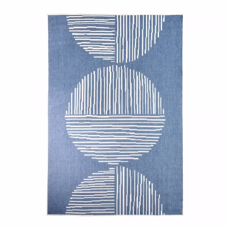 Alfombra de terraza y jardín kilim reversible Un amour de tapis, azul y blanco, An/P: 160 x 230 cm