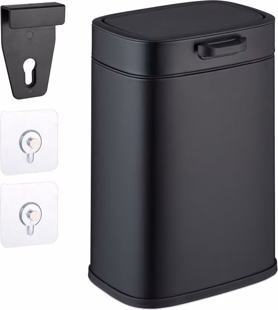 Cubo de basura colgante para cocina de 5 l Relaxdays, negro, con cubeta interior y soporte de puerta, An/P/Al: 30 x 21 x 18 cm