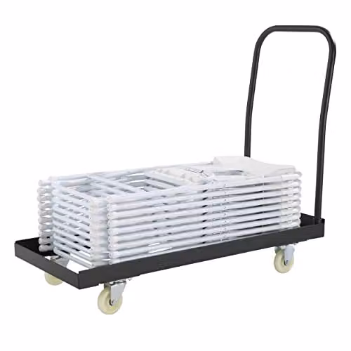 Set de 50 sillas plegables Rekkem en color blanco y gris con carrito de transporte con ruedas