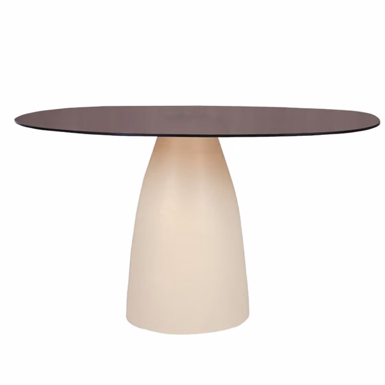 Mesa de comedor redonda MOLOO de cristal con columna central para 4 personas en negro, beige o gris, Diámetro: 140 cm