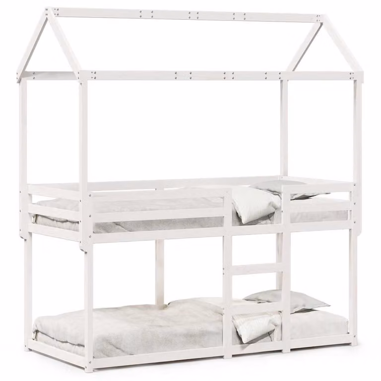 Cama litera infantil vidaXL con estructura de casa en madera maciza de pino blanca An/P/Al: 80 x 200 x 112 cm