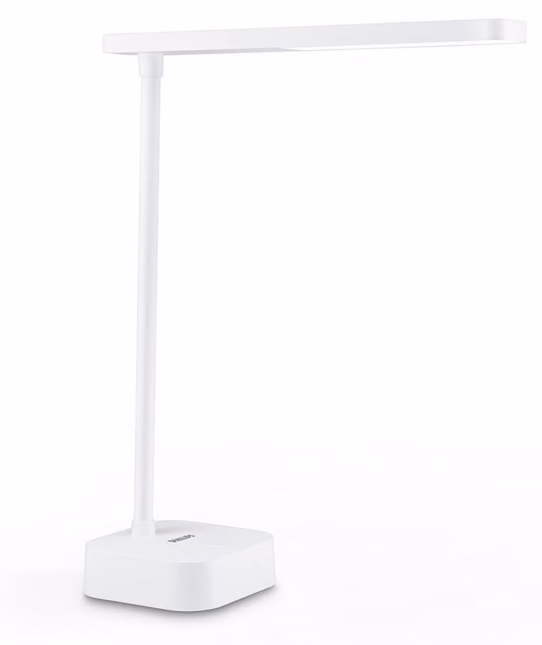 Lámpara de mesa LED Philips Tilpa blanca de estilo moderno con tecnología táctica y ajuste regulable para dormitorio, salón u oficina