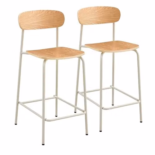 Juego de 2 sillas altas Oviala de metal y madera apilables en color beige