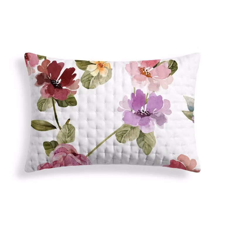 Funda de almohada acolchada reversible con diseño floral multicolor y blanco en color terracota, An/P/Al: 50 x 80 cm