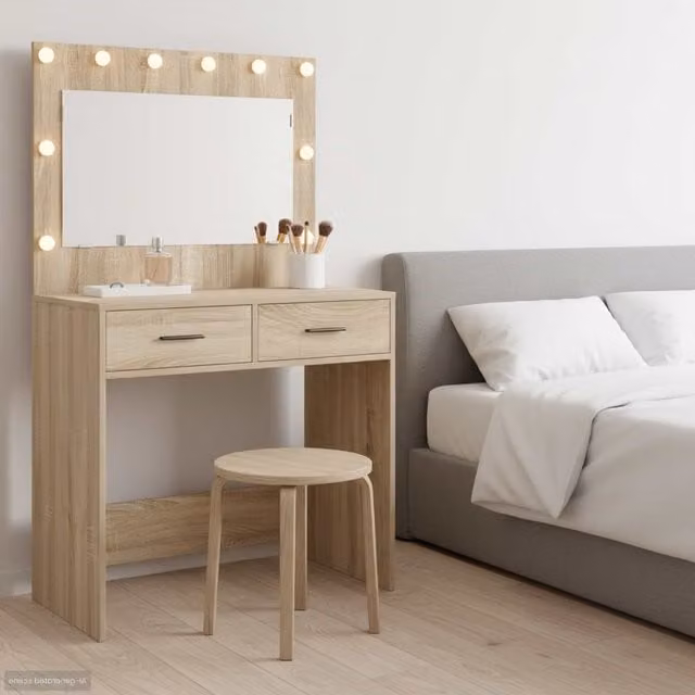 Mesa tocador con luces LED vidaXL en roble sonoma, An/P/Al: 78,5 x 41 x 135 cm
