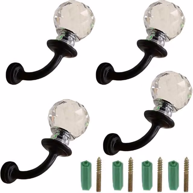 Perchero de pared retro XISRENS con ganchos de cristal y metal en color negro mate