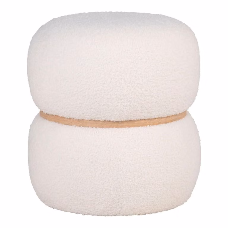 Pouf Milford House Nordic de tejido bouclé blanco con forma cilíndrica An/P/Al: 38 x 38 x 41 cm