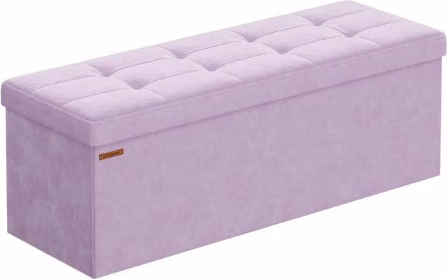Puff de almacenaje plegable Songmics de terciopelo en color morado y negro, An/P/Al: 110 x 38 x 38 cm