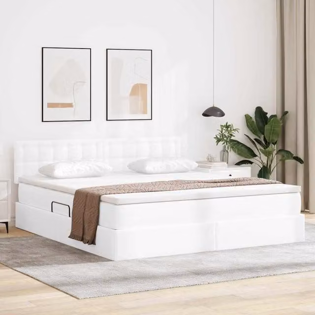 Cama con almacenamiento y LED Maison Exclusive en cuero sintético blanco, An/P/Al: 160 x 200 x 204 cm