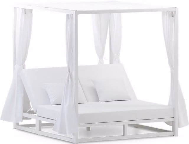 Cama balinesa de aluminio con dosel y cojín blanco DEFORA HOME