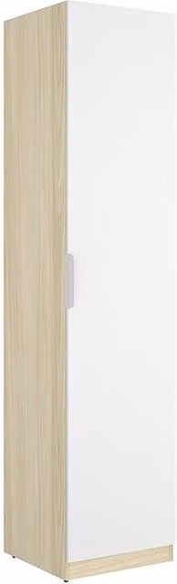 Armario para ropa Emax de Dekit con puertas batientes, estantes y barra, color blanco y roble mate, An/P/Al: 51,4 x 45,5 x 203,5 cm