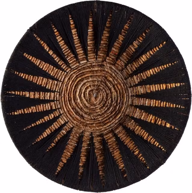 Plato Decorativo FIJALO con Diseño de Hoja de Banana, Negro y Natural, Cuadrado, An/P/Al: 50 x 50 x 2 cm