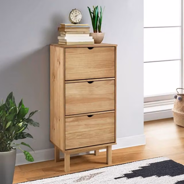 Zapatero de pared vidaXL OTTA de madera de pino marrón con compartimentos basculantes An/P/Al: 120 x 35 x 55 cm