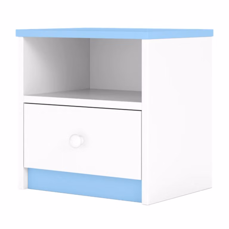 Mesilla de noche infantil Kocot Kids en color azul y blanco con cajones de cierre suave, An/P/Al: 40,5 x 30,5 x 39,5 cm