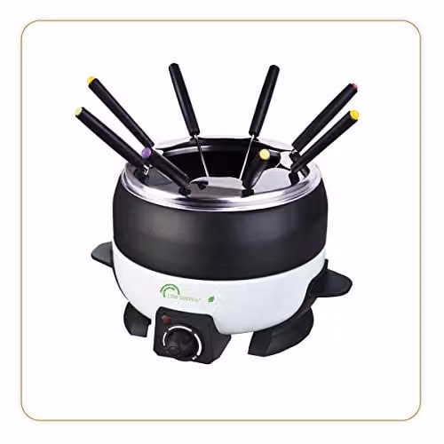 Fondue eléctrica Little Balance de 800 W para 8 personas en blanco y negro con termostato ajustable y revestimiento antiadherente