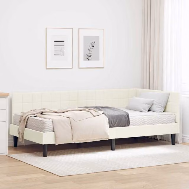 Estructura de cama de esquina con 2 colchones vidaXL en terciopelo beige de 90 x 200 cm