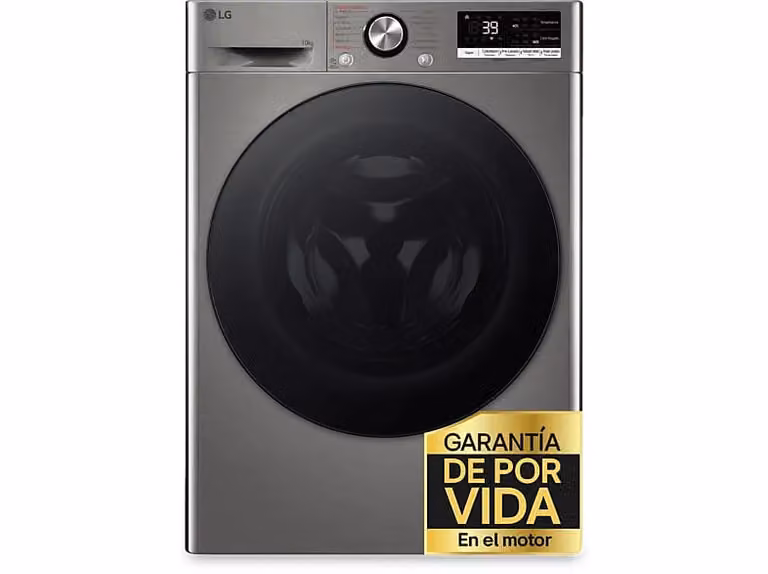 Lavadora de carga frontal LG Serie 7010AGS color plata con 10 kg de capacidad, 1400 rpm, 14 programas, tecnología AI Direct Drive, Steam y conectividad WiFi
