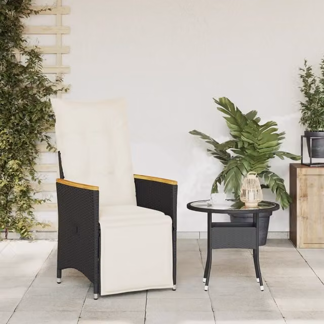 Sillón reclinable de jardín SYFAX con cojines de poliéster resistente a los rayos UV en color blanco y negro