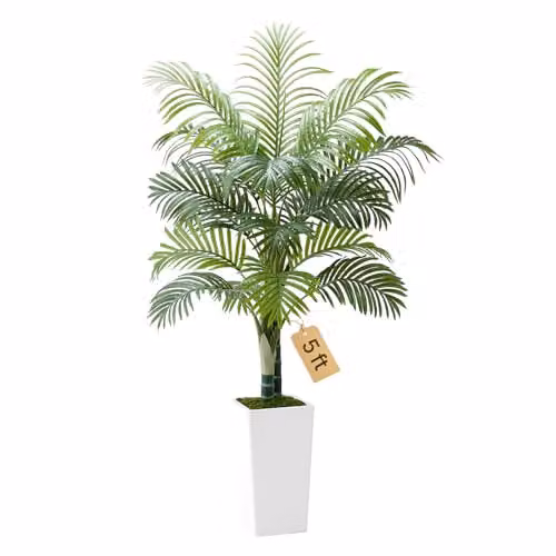Palmera Areca Artificial VEVOR con Maceta Blanca, Planta Tropical de Imitación para Decoración de Interior y Exterior, An/P/Al: 79 x 100 x 155 cm