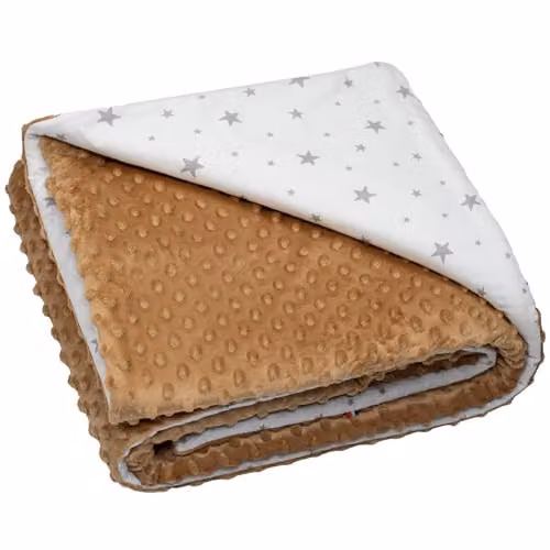 Manta reversible Sevira Kids Stella para bebé y niño, diseño geométrico marrón, fabricada en Francia con algodón y poliéster, certificación Oeko-Tex Standard 100