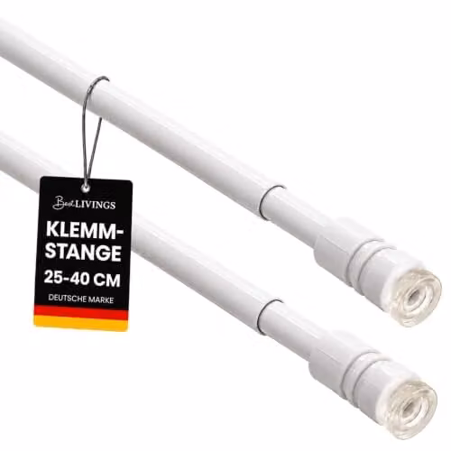 Pack de 2 varillas de sujeción Bestlivings de metal en color blanco, con sistema de tornillo extensible de 25 a 40 cm y diámetro de 10 mm, sin necesidad de taladrar