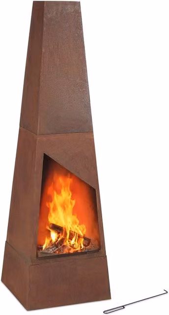 Chiminea de jardín NORTHIO en acero corten color marrón An/P/Al: 50 x 50 x 150 cm