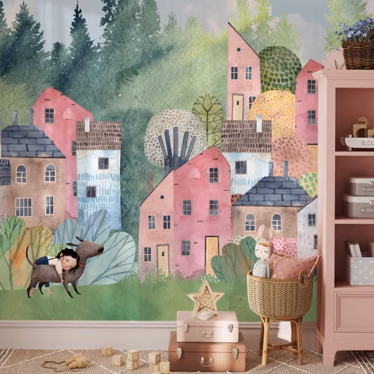 Papel pintado panorámico Charlotte multicolor de Lé papiers de Ninon para niños