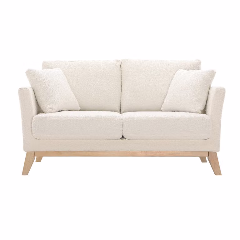 Sofá escandinavo Miliboo Oslo de 2 plazas en tejido boucle blanco con fundas desenfundables y patas de madera