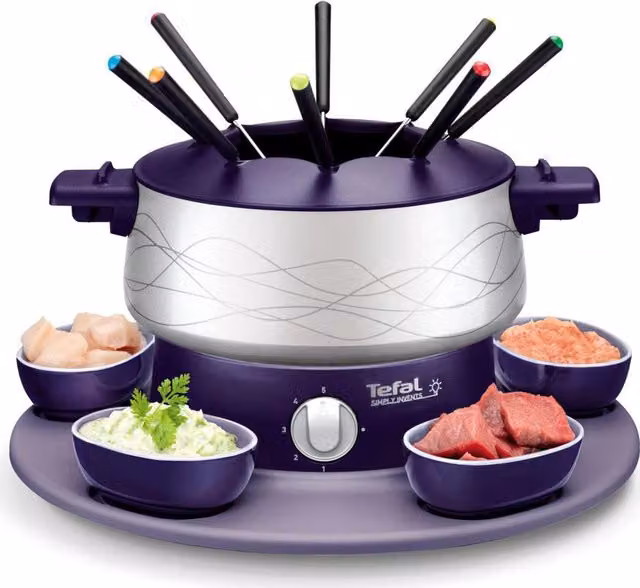 Fondue Eléctrica Tefal EF351412 de Acero Inoxidable con Termostato Ajustable y Revestimiento Antiadherente en Azul o Púrpura de 800 W