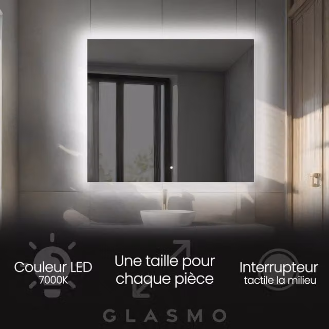 Espejo de baño con iluminación LED Artforma, diseño minimalista rectangular en color blanco, con interruptor táctil, An/Al: 120 x 100 cm