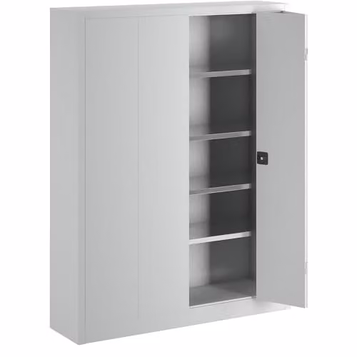 Armario de puertas plegables Certeo con estantes internos y cerradura, disponible en blanco o gris mate, An/P/Al: 150 x 40 x 195 cm