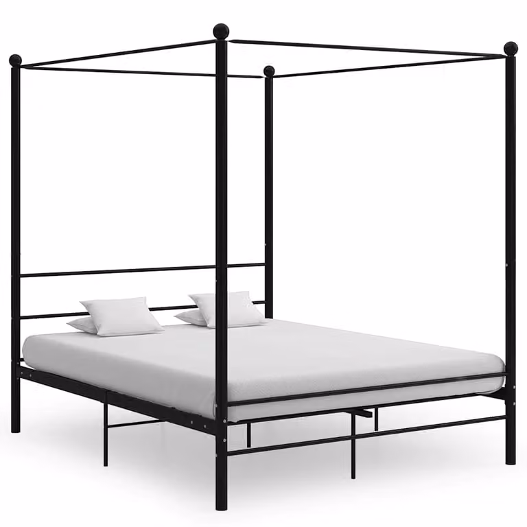 Estructura de cama con dosel vidaXL de metal en color negro, An/P: 160 x 200 cm