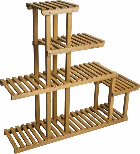 Estantería para plantas Mendler HWC-L71 de madera de abeto FSC con 5 estantes, color marrón, An/P/Al: 95 x 105 x 25 cm