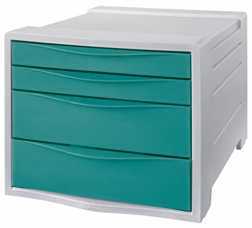 Archivador de escritorio modular Esselte de 4 cajones en color verde y gris, An/P/Al: 36,5 x 24,5 x 28,5 cm