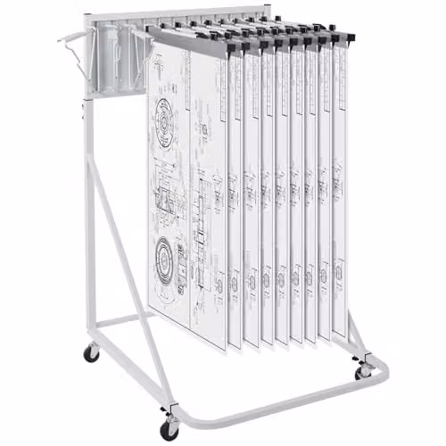 VEVOR Estante de Almacenamiento Móvil para Planos con 12 Soportes Giratorios y Estantes Ajustables, Color Blanco, Al 156 cm x An 67 cm x P 74,5 cm