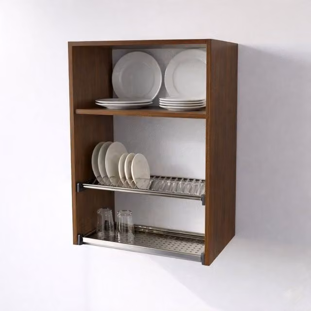 Mueble escurreplatos colgante Calandrelli en color nogal con puertas batientes, An/P/Al: 60 x 33 x 90 cm