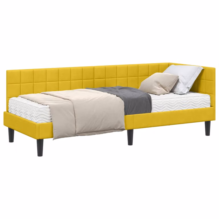 vidaXL Estructura de Cama de Esquina con 2 Colchones de 80x200 cm, Tapizada en Terciopelo Amarillo