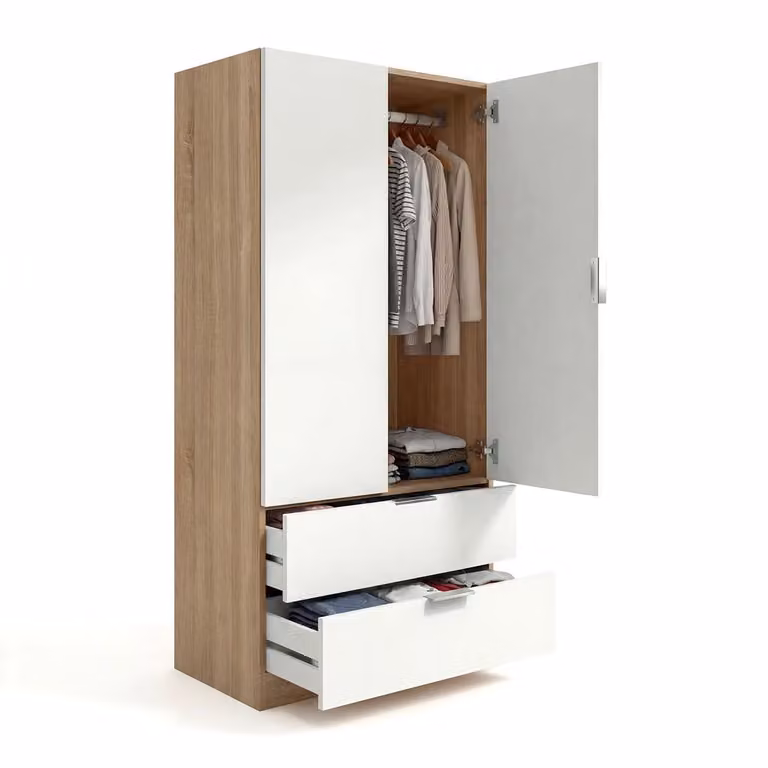 Armario Lark Duehome de 2 puertas y 2 cajones con cierre suave, estilo escandinavo, An/P/Al: 81,5 x 52 x 180 cm