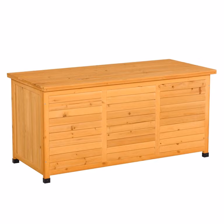 Caja de cojines ComfortXL de madera en color amarillo y marrón, An/P/Al: 127 x 56 x 60 cm