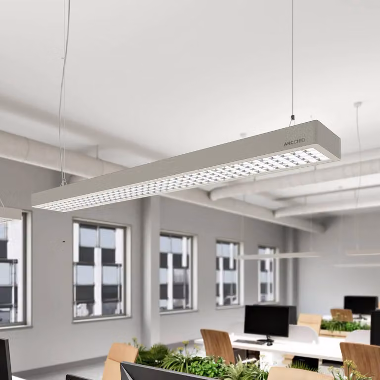 Lámpara colgante LED Arcchio moderna en aluminio gris y plata, atenuable para hogar u oficina