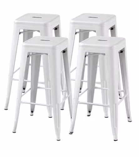 Pack de 4 taburetes Home Heavenly de estilo industrial en acero blanco para interior y exterior, apilables, An/P/Al: 45 x 45 x 76 cm