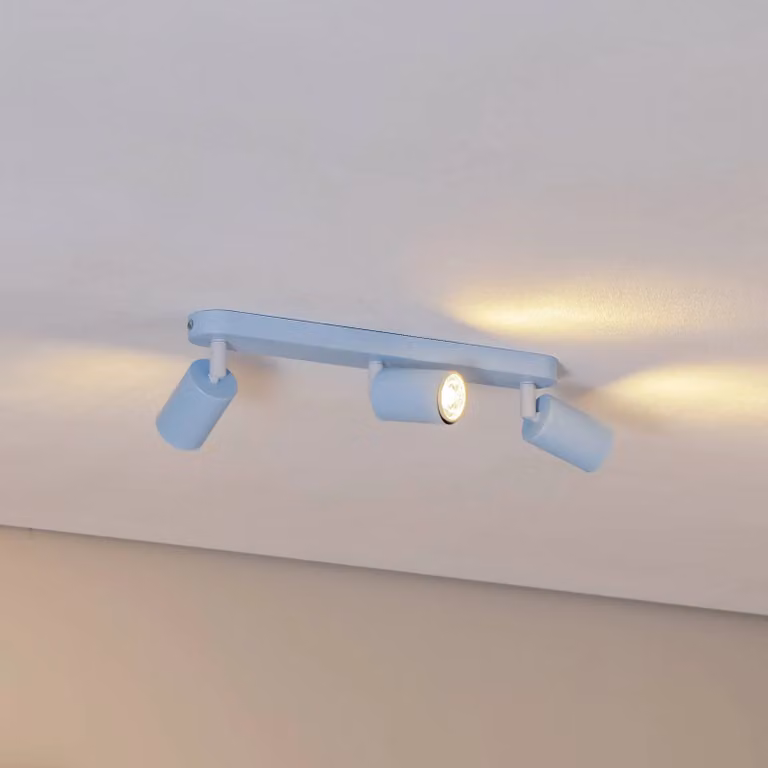 Downlight Livia de TK Lighting en color azul, con 3 luces y compatible con GU10, atenuable y fabricado en metal y plástico