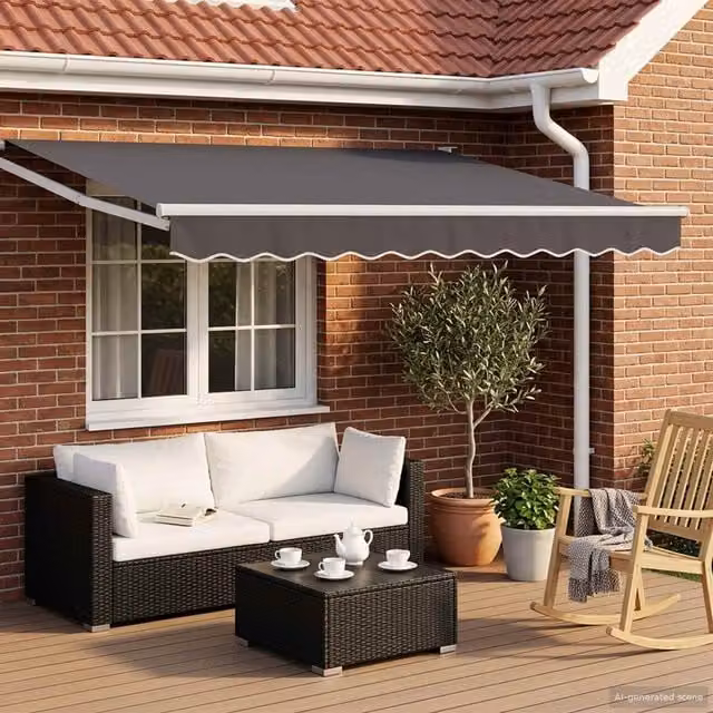 Toldo manual retráctil con LEDs Maison exclusive en color antracita y blanco, An/P/Al: 3 x 2,5 x 2,45 m