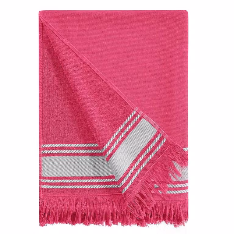 Toalla de playa Sensei Maison de algodón estilo boho rosa con rayas, An/P/Al: 180 x 100 cm