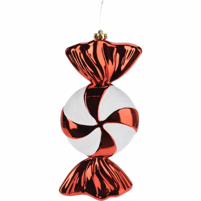 Bola de Navidad de WellHome con diseño de rayas abstractas y formas geométricas en color rojo, An/P/Al: 14 x 14 x 31 cm