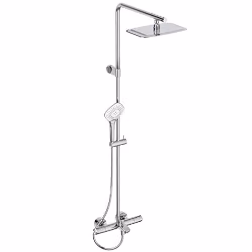 Columna de ducha con termostato exterior Ideal Standard Ceratherm T100 Flex, cromado, con rociador de mano y caño rígido