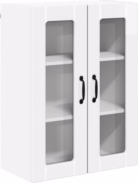 Mueble de cocina de pared moderno HELLOSHOP26 en color blanco con puertas correderas de cristal y acabado brillante, An/P/Al: 60 x 31 x 80 cm