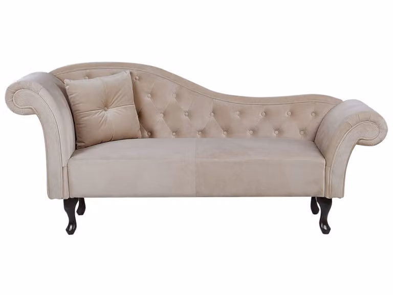 Sofá Chaise Longue Beliani en Terciopelo Beige con Diseño en L y Cojines Incluidos