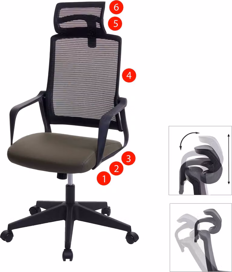 Silla de oficina ergonómica Mendler con reposacabezas, giratoria 360 grados y tapizado en cuero sintético, color verde